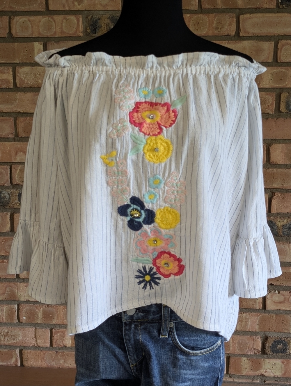 Rocks & Indigo Off Shoulder Embroidered Top